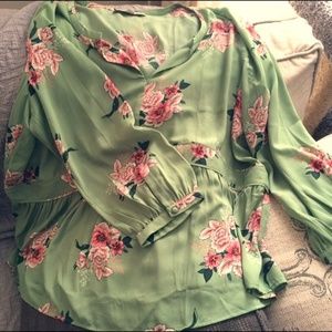 NWOT LOFT Green Floral Top XXL
